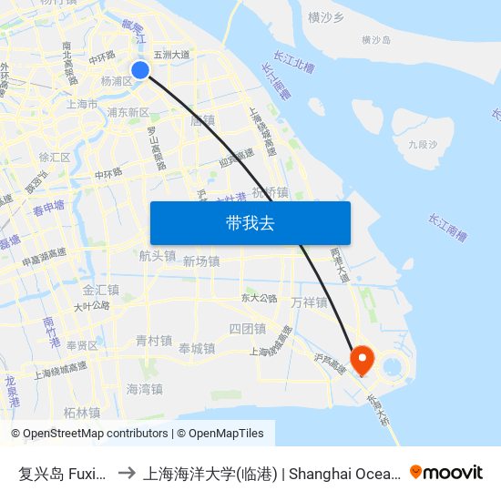 复兴岛 Fuxing Island to 上海海洋大学(临港) | Shanghai Ocean University(Lingang) map