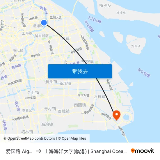 爱国路 Aiguo Road to 上海海洋大学(临港) | Shanghai Ocean University(Lingang) map