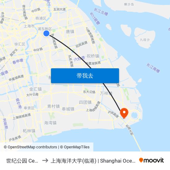 世纪公园 Century Park to 上海海洋大学(临港) | Shanghai Ocean University(Lingang) map
