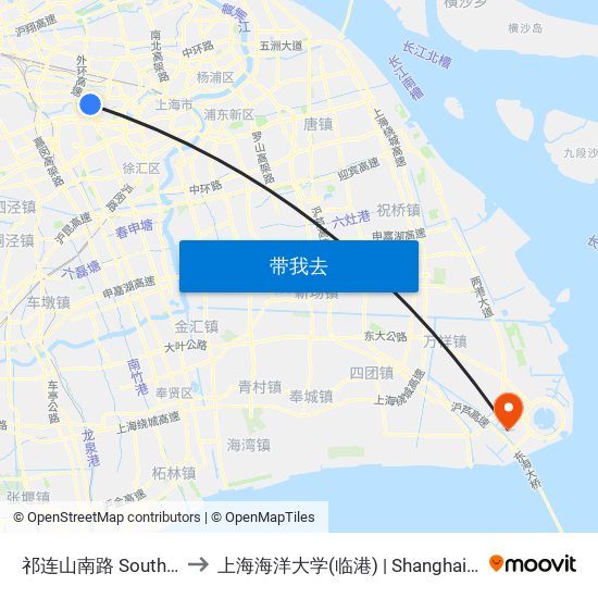 祁连山南路 South Qilianshan Road to 上海海洋大学(临港) | Shanghai Ocean University(Lingang) map