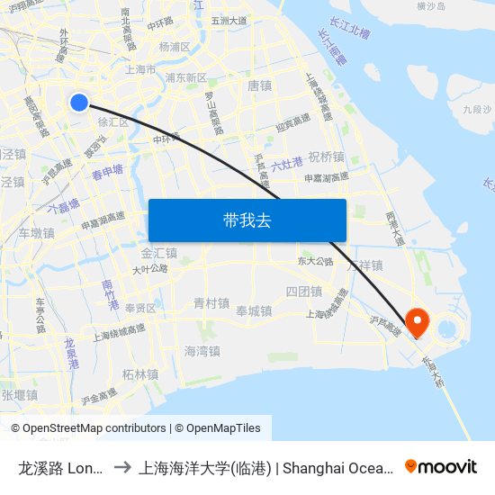 龙溪路 Longxi Road to 上海海洋大学(临港) | Shanghai Ocean University(Lingang) map