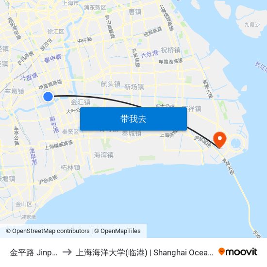 金平路 Jinping Road to 上海海洋大学(临港) | Shanghai Ocean University(Lingang) map