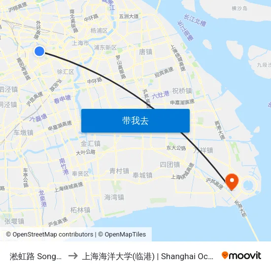 淞虹路 Songhong Road to 上海海洋大学(临港) | Shanghai Ocean University(Lingang) map