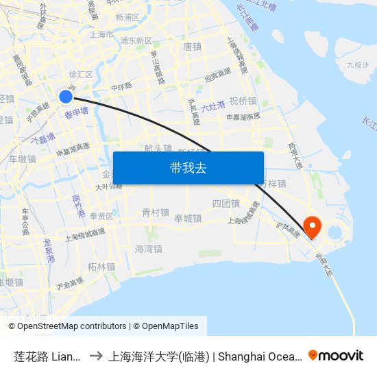 莲花路 Lianhua Road to 上海海洋大学(临港) | Shanghai Ocean University(Lingang) map