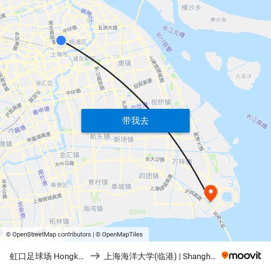 虹口足球场 Hongkou Football Stadium to 上海海洋大学(临港) | Shanghai Ocean University(Lingang) map
