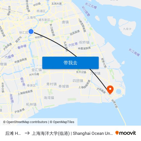后滩 Houtan to 上海海洋大学(临港) | Shanghai Ocean University(Lingang) map