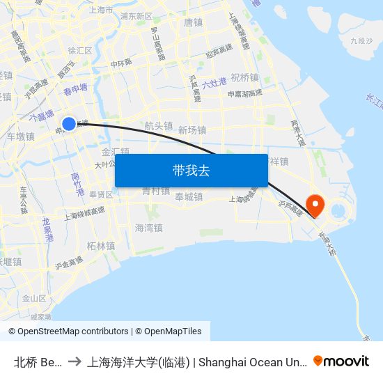 北桥 Beiqiao to 上海海洋大学(临港) | Shanghai Ocean University(Lingang) map