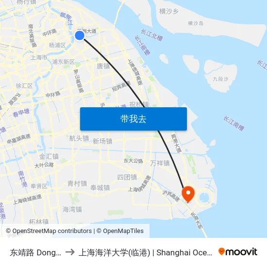 东靖路 Dongjing Road to 上海海洋大学(临港) | Shanghai Ocean University(Lingang) map