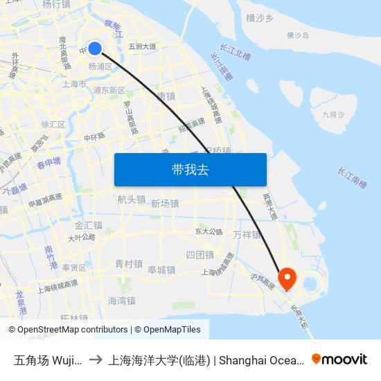 五角场 Wujiaochang to 上海海洋大学(临港) | Shanghai Ocean University(Lingang) map