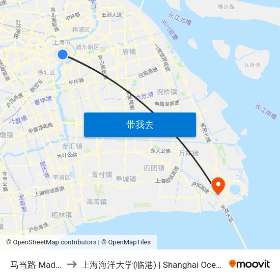 马当路 Madang Road to 上海海洋大学(临港) | Shanghai Ocean University(Lingang) map