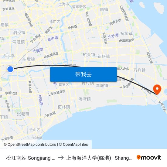 松江南站 Songjiang South Railway Station to 上海海洋大学(临港) | Shanghai Ocean University(Lingang) map