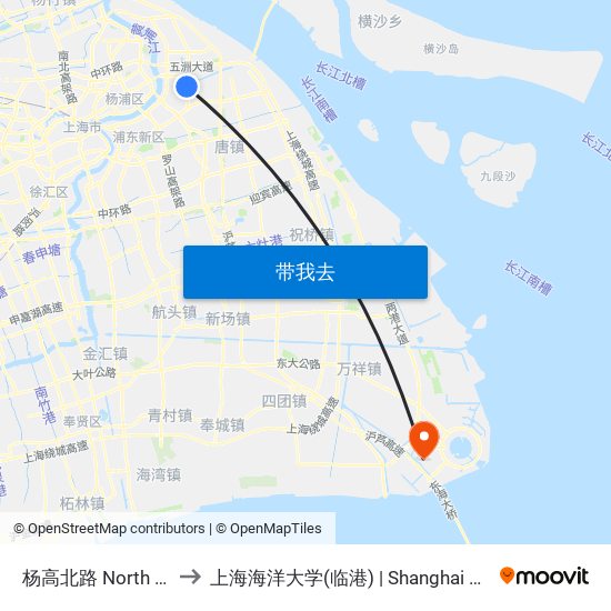 杨高北路 North Yanggao Road to 上海海洋大学(临港) | Shanghai Ocean University(Lingang) map