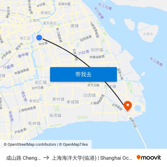 成山路 Chengshan Road to 上海海洋大学(临港) | Shanghai Ocean University(Lingang) map