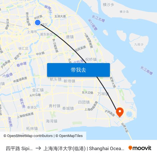 四平路 Siping Road to 上海海洋大学(临港) | Shanghai Ocean University(Lingang) map