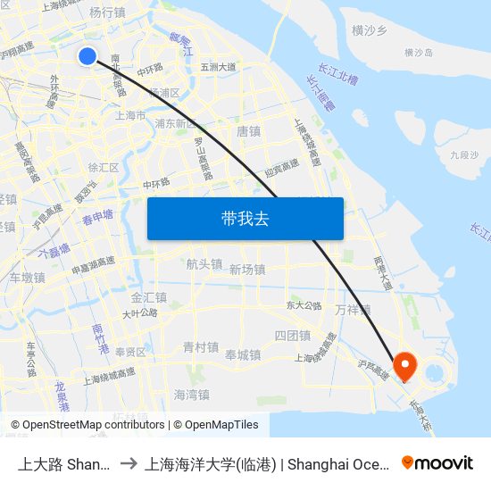 上大路 Shangda Road to 上海海洋大学(临港) | Shanghai Ocean University(Lingang) map