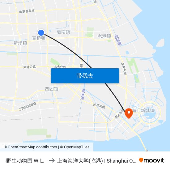 野生动物园 Wild Animal Park to 上海海洋大学(临港) | Shanghai Ocean University(Lingang) map