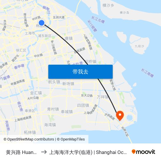 黄兴路 Huangxing Road to 上海海洋大学(临港) | Shanghai Ocean University(Lingang) map