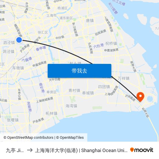 九亭 Jiuting to 上海海洋大学(临港) | Shanghai Ocean University(Lingang) map