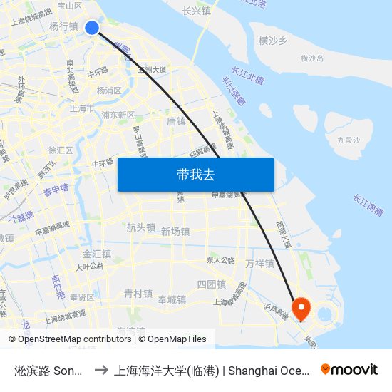 淞滨路 Songbin Road to 上海海洋大学(临港) | Shanghai Ocean University(Lingang) map