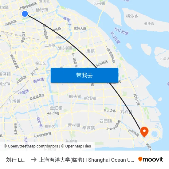 刘行 Liuhang to 上海海洋大学(临港) | Shanghai Ocean University(Lingang) map