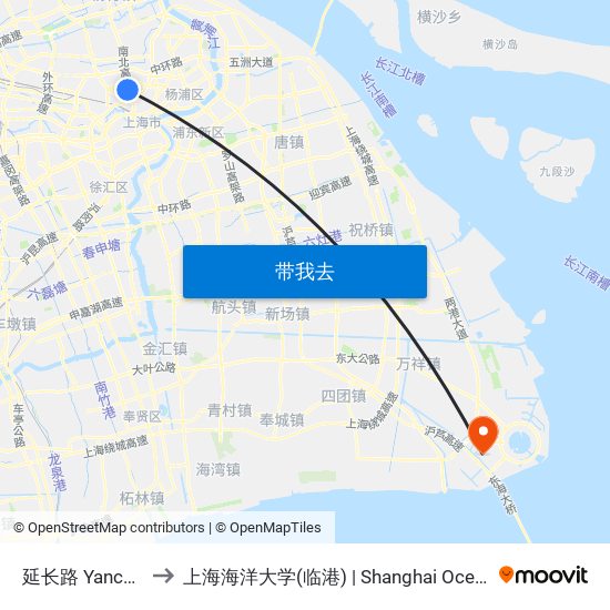 延长路 Yanchang Road to 上海海洋大学(临港) | Shanghai Ocean University(Lingang) map