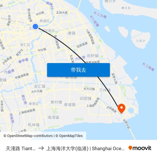 天潼路 Tiantong Road to 上海海洋大学(临港) | Shanghai Ocean University(Lingang) map