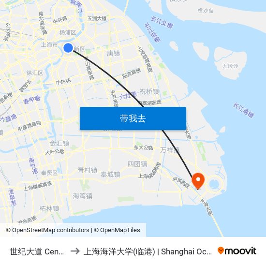 世纪大道 Century Avenue to 上海海洋大学(临港) | Shanghai Ocean University(Lingang) map