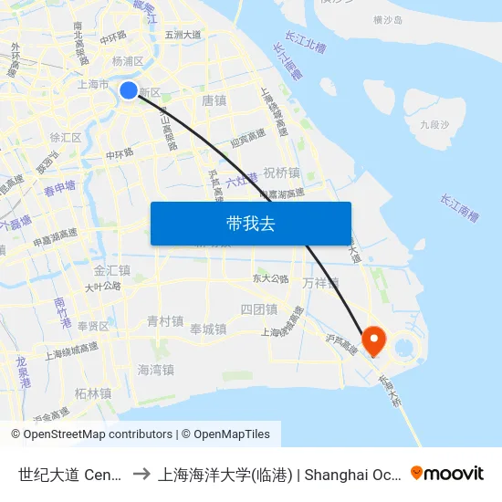 世纪大道 Century Avenue to 上海海洋大学(临港) | Shanghai Ocean University(Lingang) map