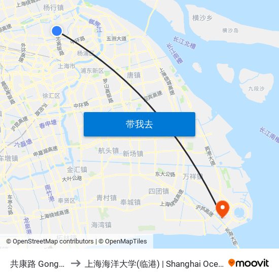 共康路 Gongkang Road to 上海海洋大学(临港) | Shanghai Ocean University(Lingang) map
