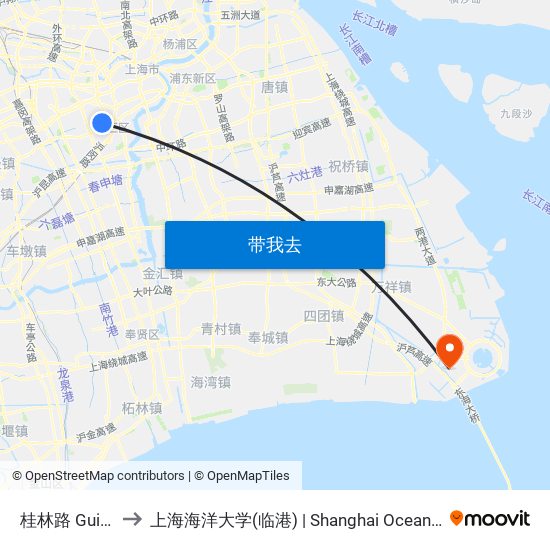 桂林路 Guilin Road to 上海海洋大学(临港) | Shanghai Ocean University(Lingang) map