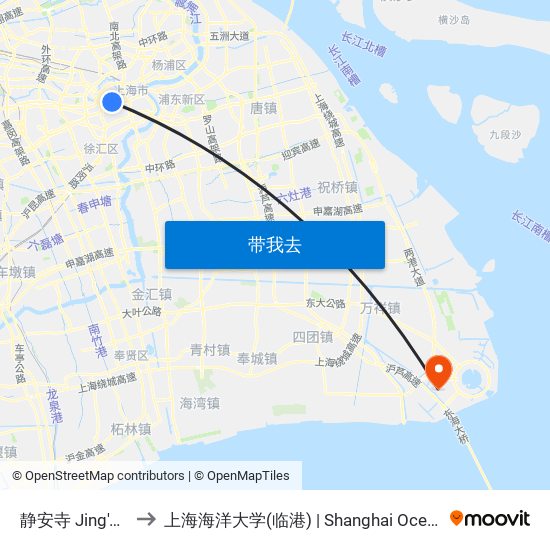 静安寺 Jing'An Temple to 上海海洋大学(临港) | Shanghai Ocean University(Lingang) map