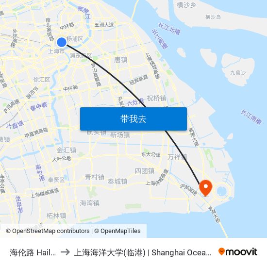 海伦路 Hailun Road to 上海海洋大学(临港) | Shanghai Ocean University(Lingang) map
