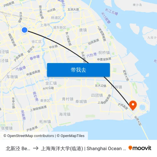 北新泾 Beixinjing to 上海海洋大学(临港) | Shanghai Ocean University(Lingang) map
