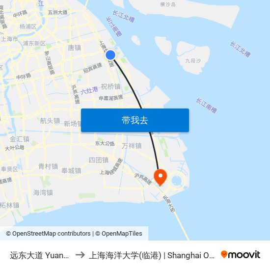 远东大道 Yuandong Avenue to 上海海洋大学(临港) | Shanghai Ocean University(Lingang) map