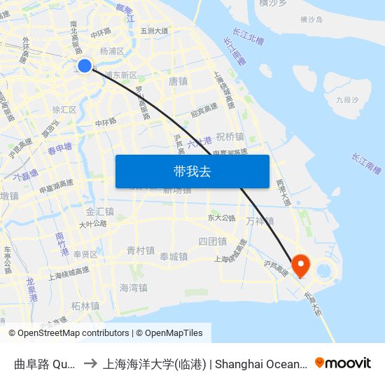 曲阜路 Qufu Road to 上海海洋大学(临港) | Shanghai Ocean University(Lingang) map