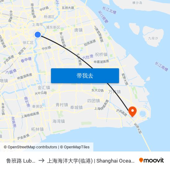 鲁班路 Luban Road to 上海海洋大学(临港) | Shanghai Ocean University(Lingang) map