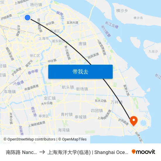 南陈路 Nanchen Road to 上海海洋大学(临港) | Shanghai Ocean University(Lingang) map