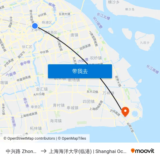中兴路 Zhongxing Road to 上海海洋大学(临港) | Shanghai Ocean University(Lingang) map