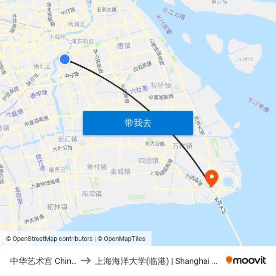 中华艺术宫 China Art Museum to 上海海洋大学(临港) | Shanghai Ocean University(Lingang) map