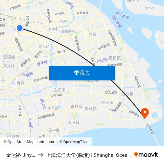 金运路 Jinyun Road to 上海海洋大学(临港) | Shanghai Ocean University(Lingang) map