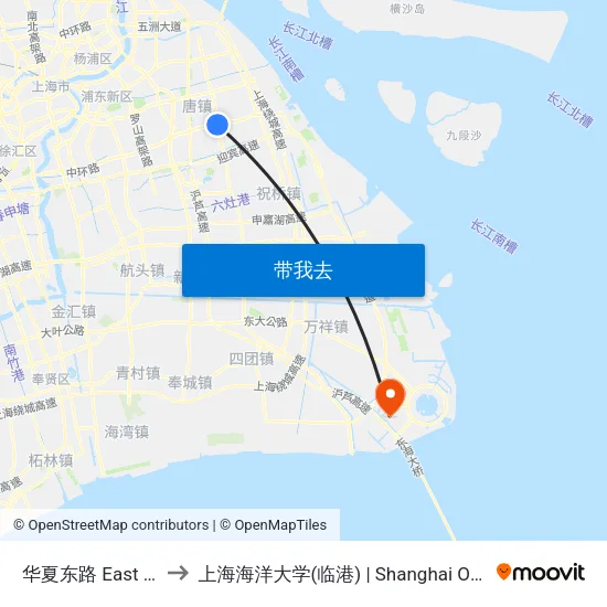 华夏东路 East Huaxia Road to 上海海洋大学(临港) | Shanghai Ocean University(Lingang) map