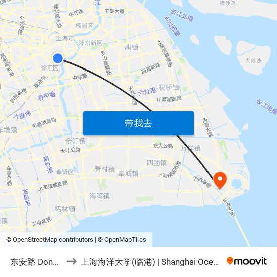 东安路 Dong'An Road to 上海海洋大学(临港) | Shanghai Ocean University(Lingang) map