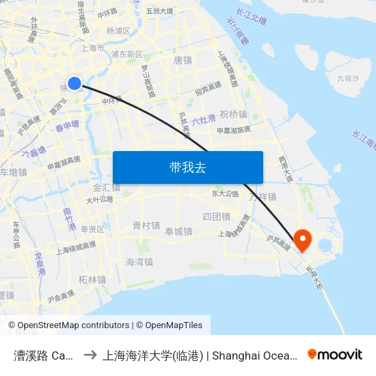 漕溪路 Caoxi Road to 上海海洋大学(临港) | Shanghai Ocean University(Lingang) map