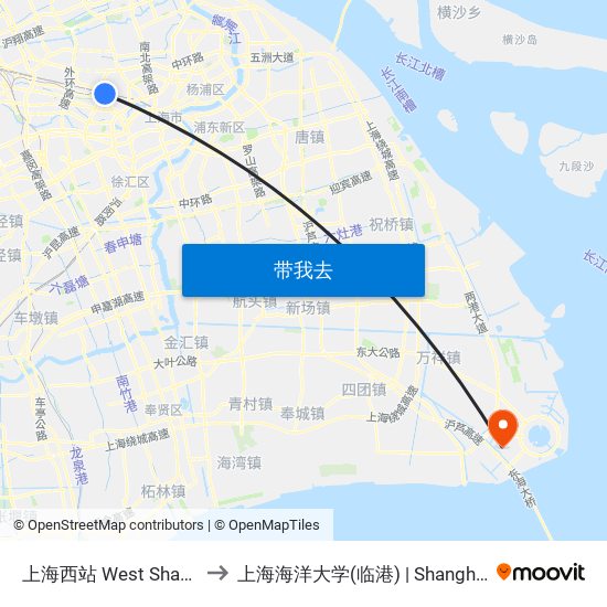 上海西站 West Shanghai Railway Station to 上海海洋大学(临港) | Shanghai Ocean University(Lingang) map