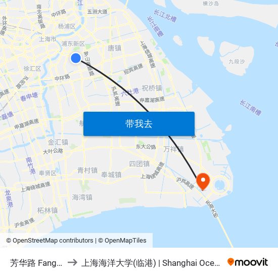 芳华路 Fanghua Road to 上海海洋大学(临港) | Shanghai Ocean University(Lingang) map