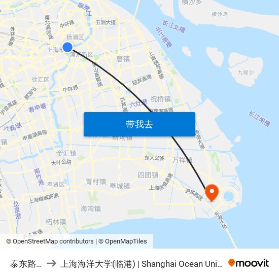 泰东路渡口 to 上海海洋大学(临港) | Shanghai Ocean University(Lingang) map