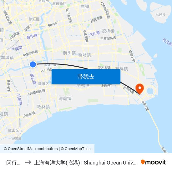 闵行渡口 to 上海海洋大学(临港) | Shanghai Ocean University(Lingang) map
