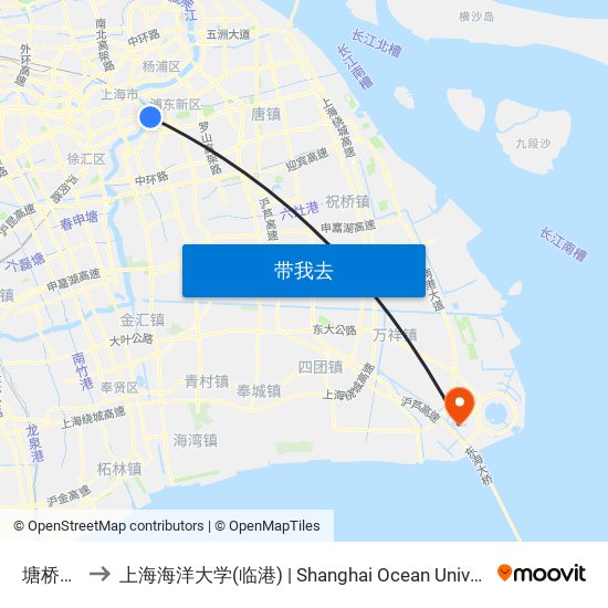 塘桥渡口 to 上海海洋大学(临港) | Shanghai Ocean University(Lingang) map
