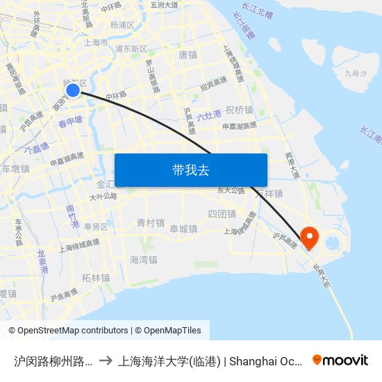 沪闵路柳州路(上海南站) to 上海海洋大学(临港) | Shanghai Ocean University(Lingang) map