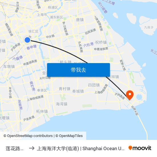 莲花路地铁站 to 上海海洋大学(临港) | Shanghai Ocean University(Lingang) map